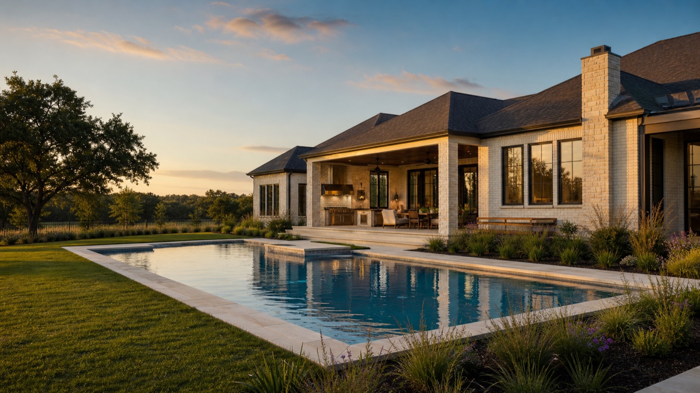 Luxury residential pool and outdoor living space in Prosper, Texas